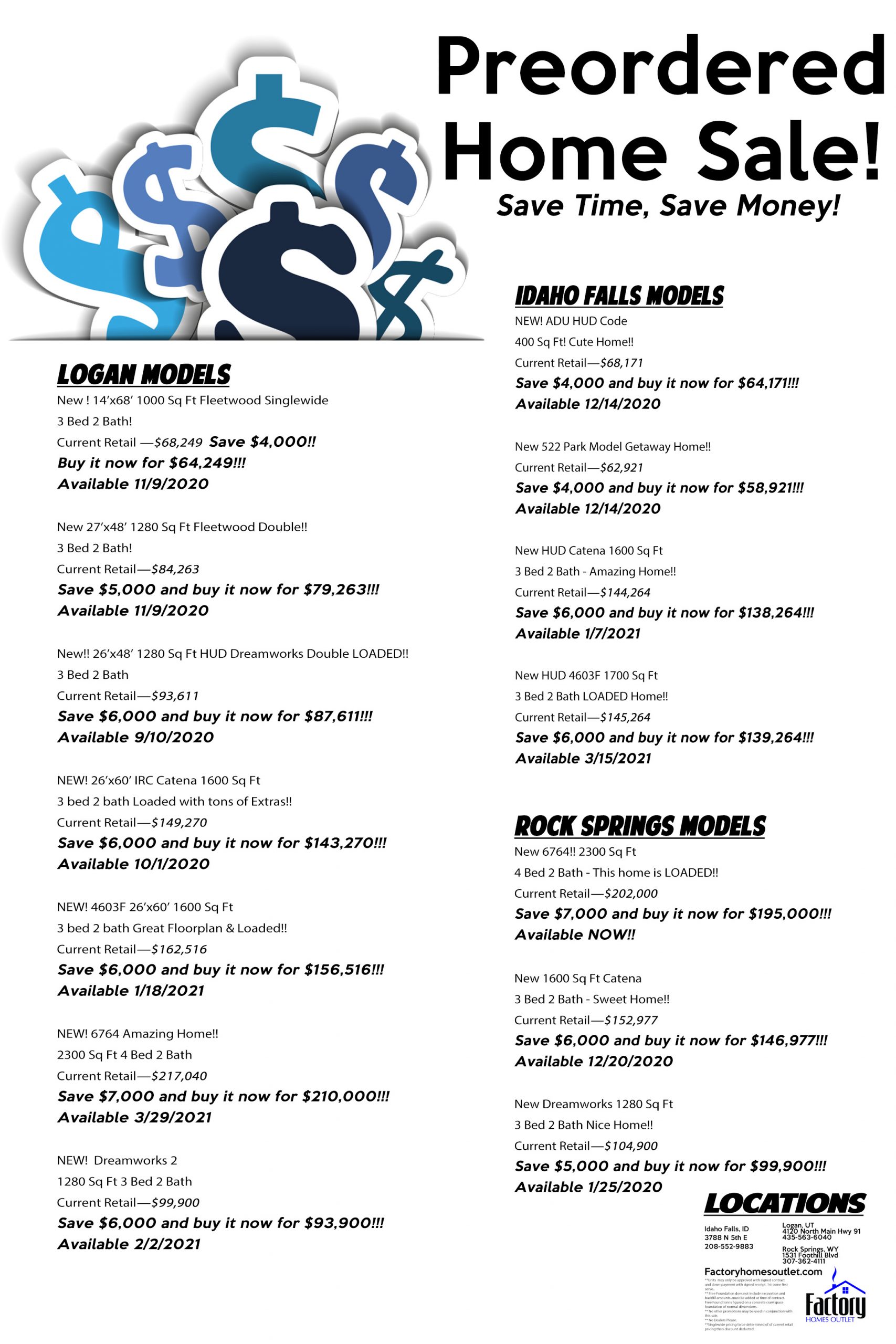 Specials Factory Homes Outlet