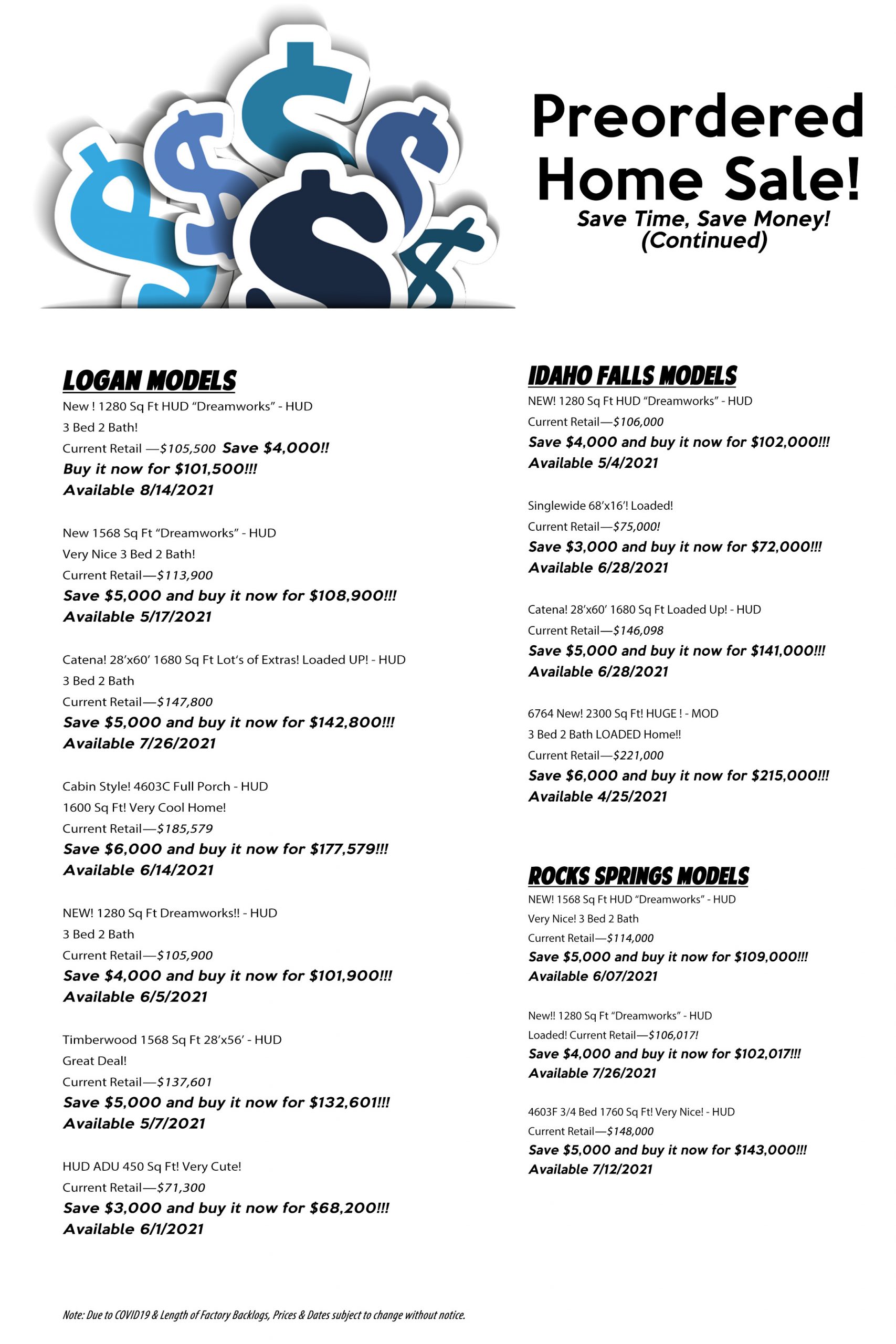 Specials Factory Homes Outlet