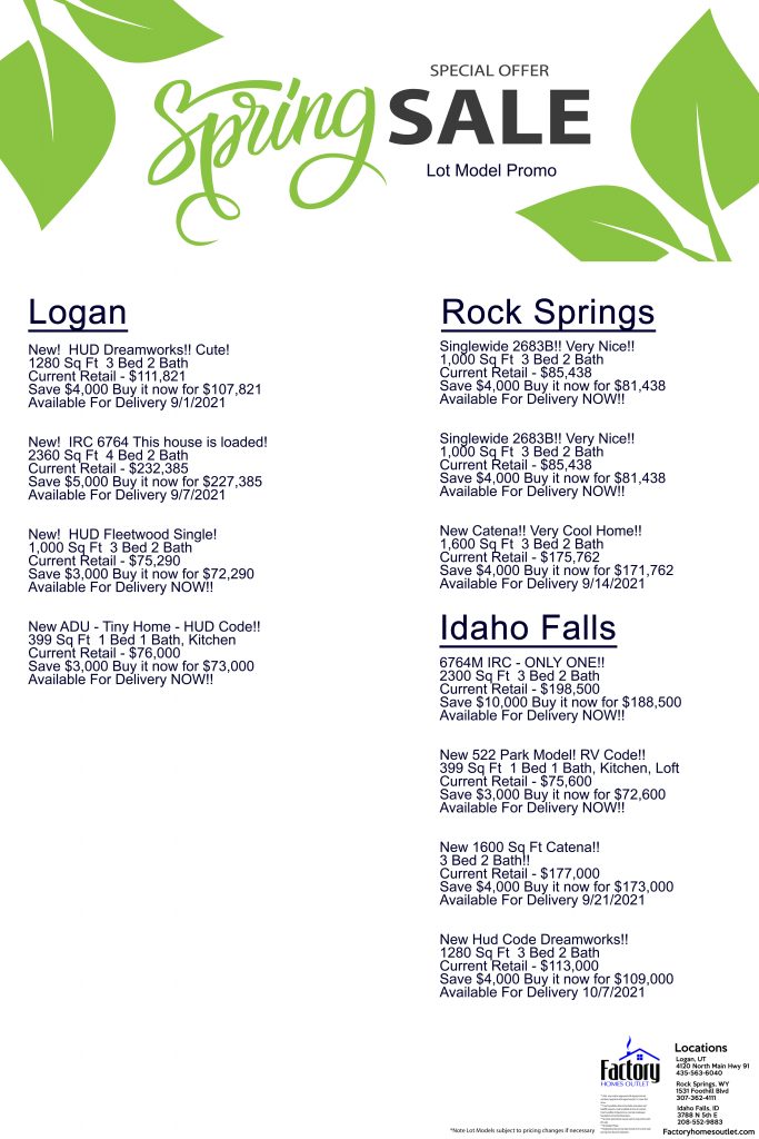 Specials Factory Homes Outlet